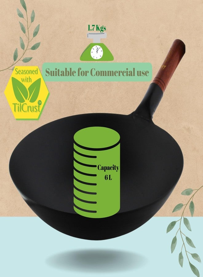 TRILONIUM Pre-Seasoned Carbon Steel Commercial Wok 36 cm, 1.7 kgs - Image 3